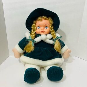 MTY International CO Vintage Ragdoll with Rubber Face Green Dress 16”